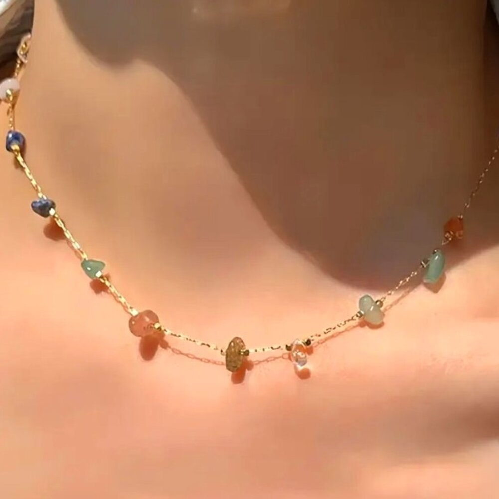 ✨NEW✨ Boho Raw Stone Necklace - Gold Tone - Multi Color Stones